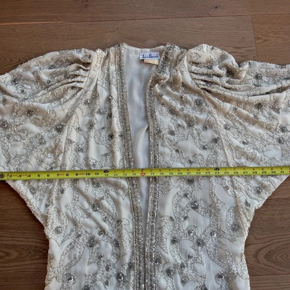 JACK BRYAN Embellished Beaded Sequin Jacket‎ Cream Formal Evening Women 10